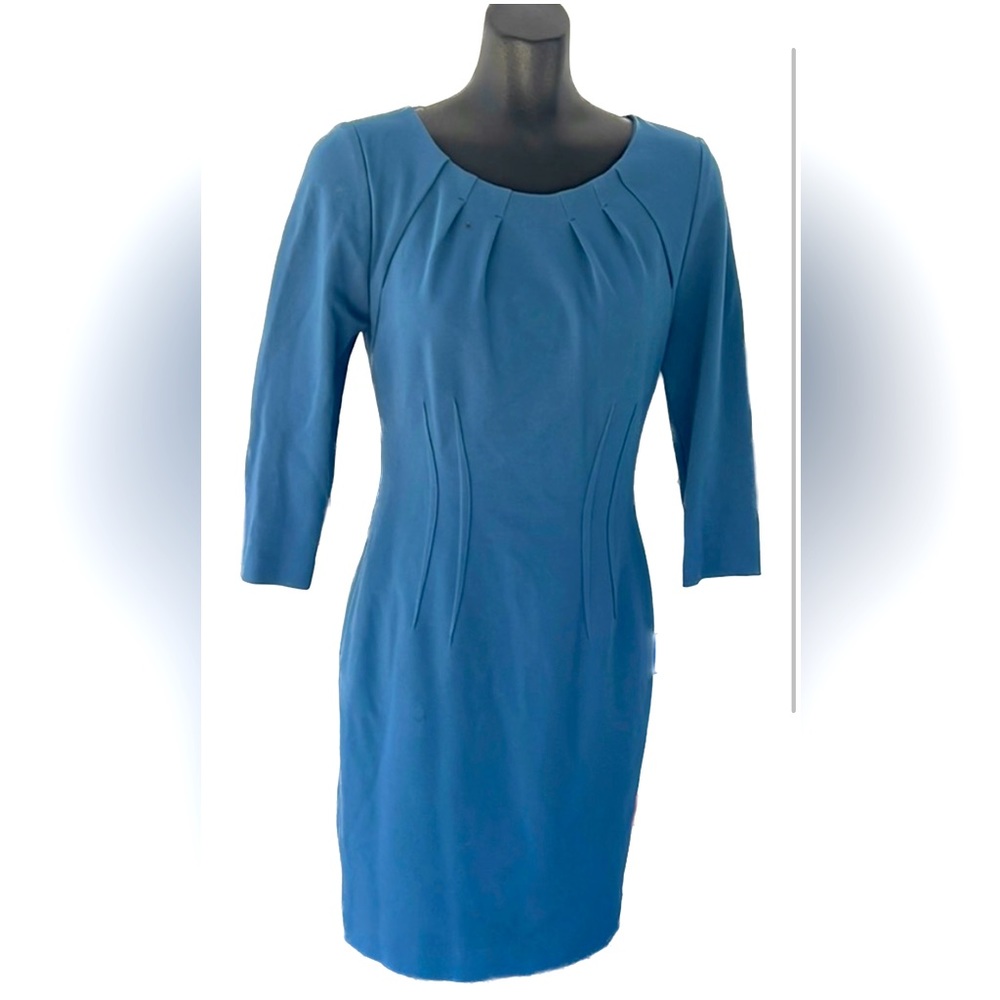 Elie Tahari “little blue dress”.  Long sleeves, fitted sheath with zipper. Sz. 2